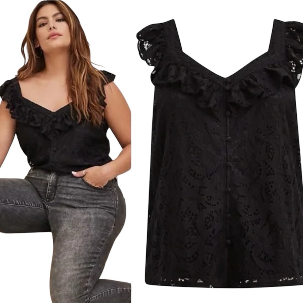 Torrid Elegant Black Lace Ruffle Top 2X NWT